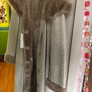 Shearling Fur and Fox Trim Coat